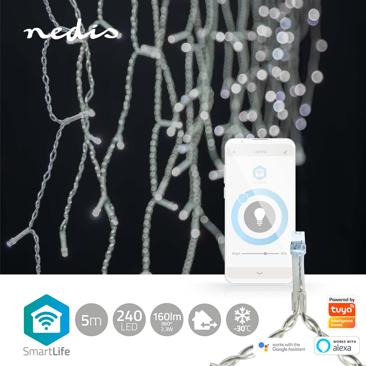 Grinalda Nedis 5m, 240 LEDs branco frio: iluminação inteligente para um Natal encantador, destacando-se pela sofisticação e versatilidade em 48 gotas.