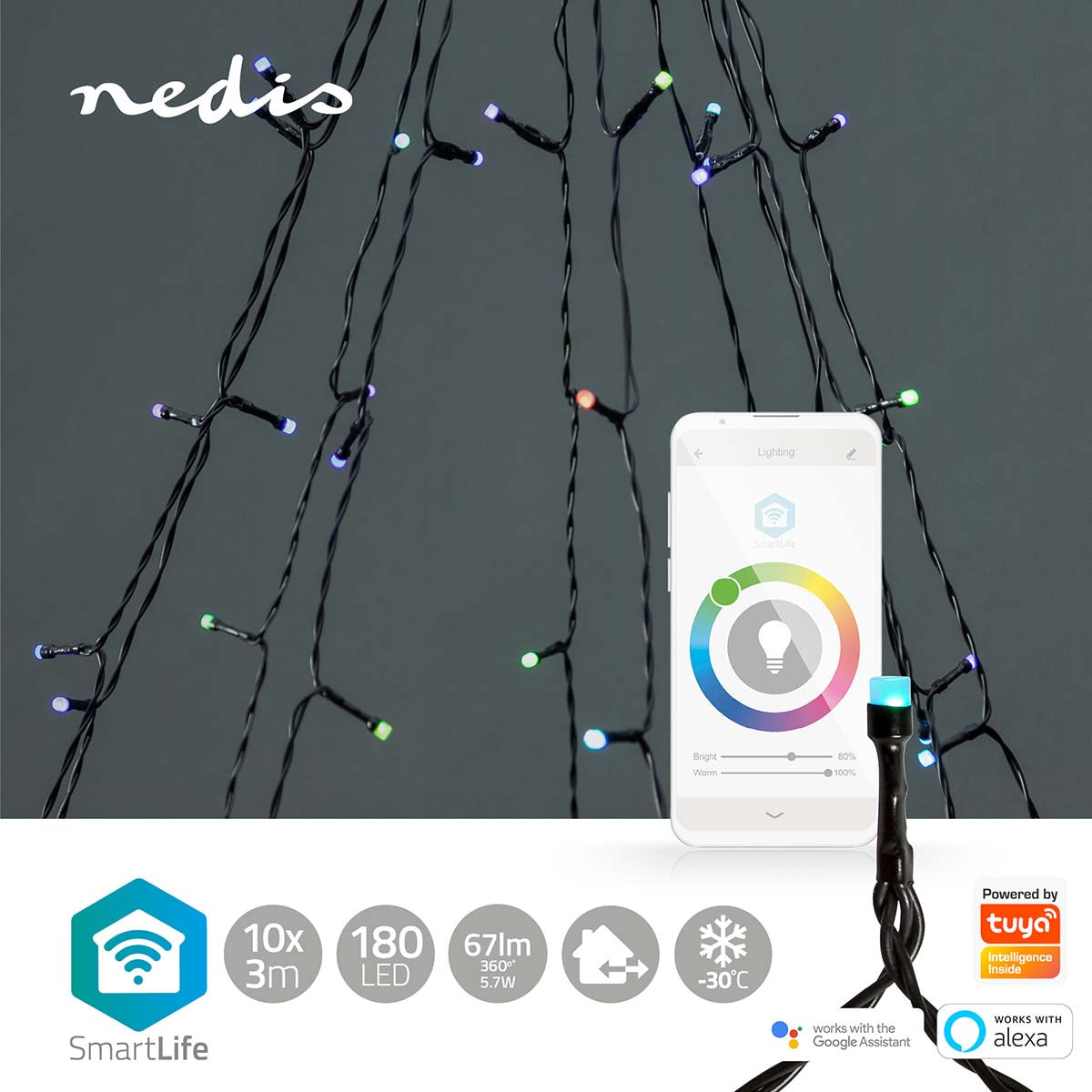 Luzes Nedis Wi-FI RGB iluminação inteligente para um Natal acolhedor. Controle via Wi-Fi para uma experiência festiva personalizável.
