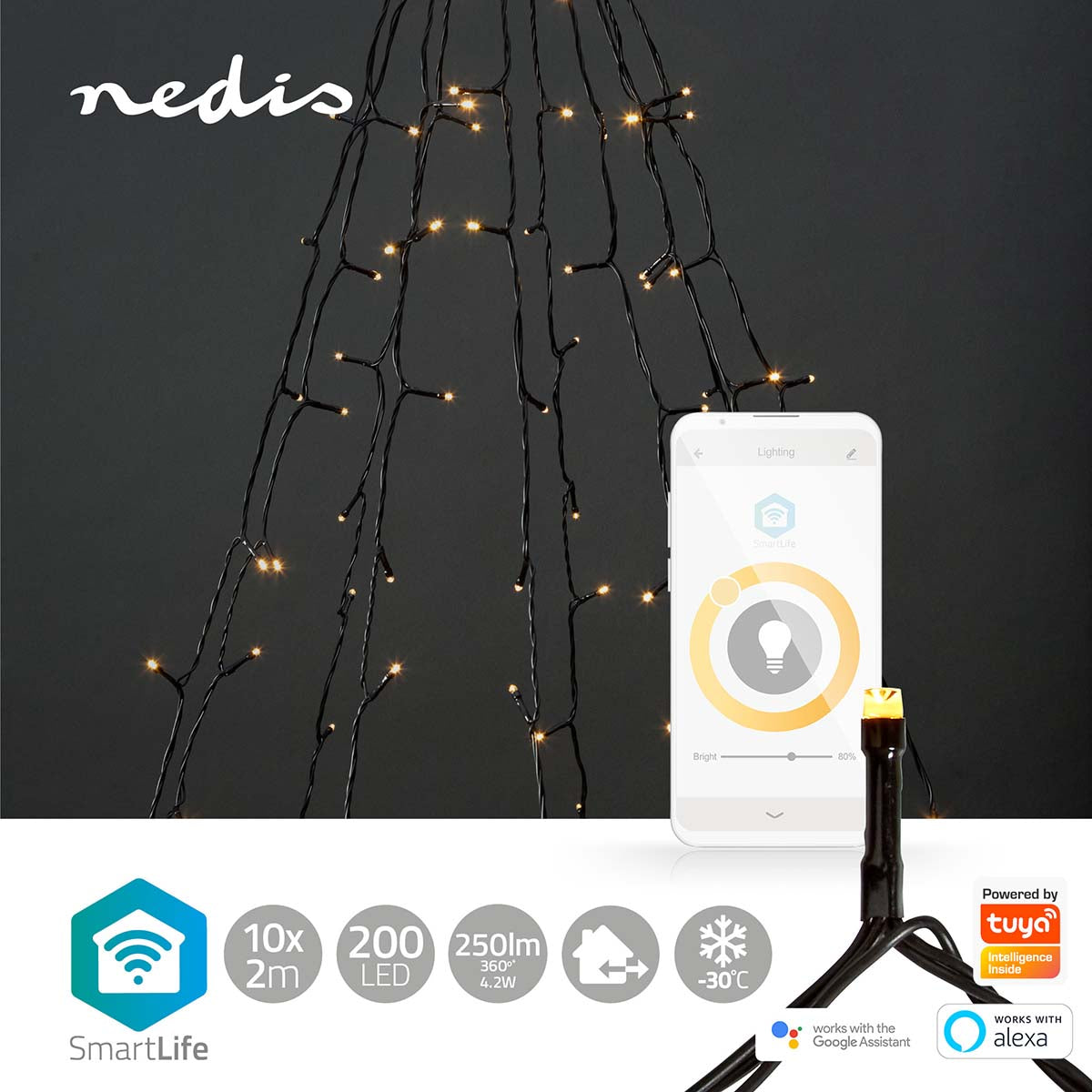 Luzes Nedis Wi-FI branco quente iluminação inteligente para um Natal acolhedor. Controle via Wi-Fi para uma experiência festiva personalizável.