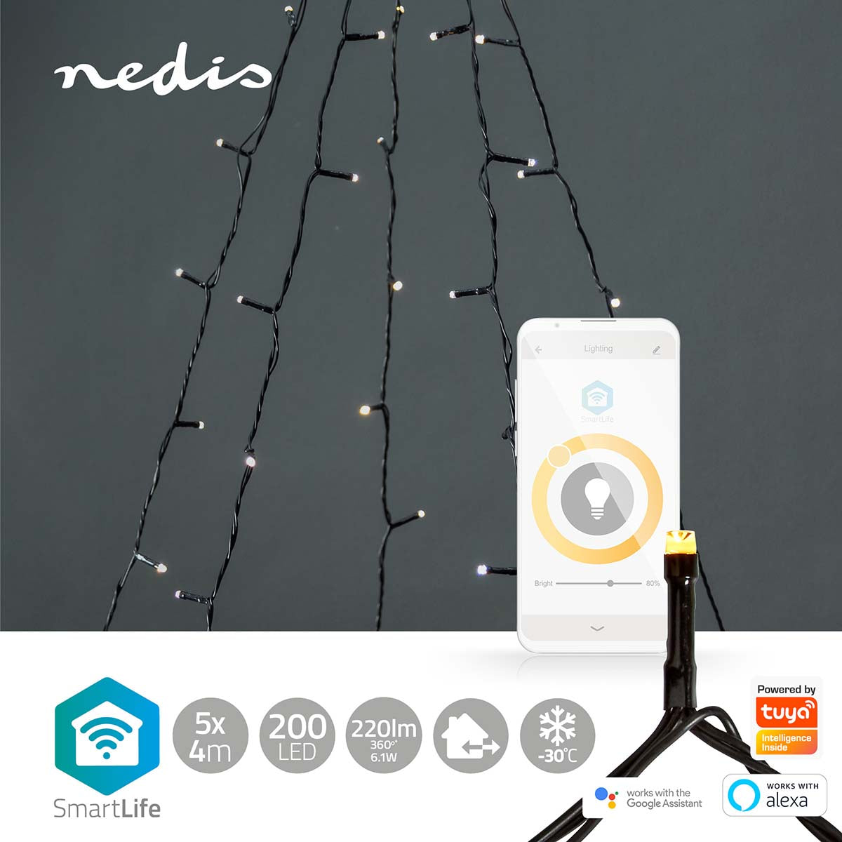 Luzes Nedis Wi-FI branco quente iluminação inteligente para um Natal acolhedor. Controle via Wi-Fi para uma experiência festiva personalizável.