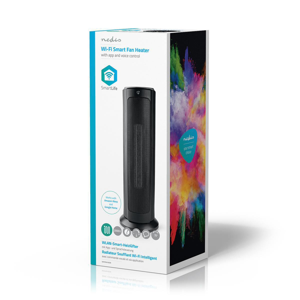 Nedis SmartLife Aquecedor com ventilador Wifi | Torre | 2000 W | 3 Definições de calor | Oscilação | Visor | 15 - 35 °C | Android™ / IOS | Preto