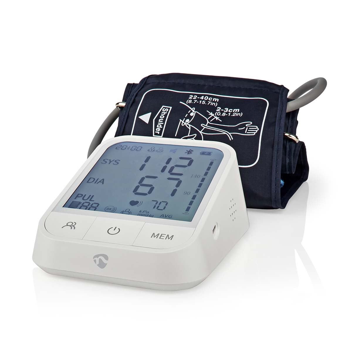 Aparelho de medição da tensão arterial Nedis SmartLife Braço | Bluetooth | Ecrã LCD | 22 - 42 cm | Deteção de uso da braçadeira / Deteção de batimentos cardíacos irregulares / Indicação de manter-se imóvel | Branco