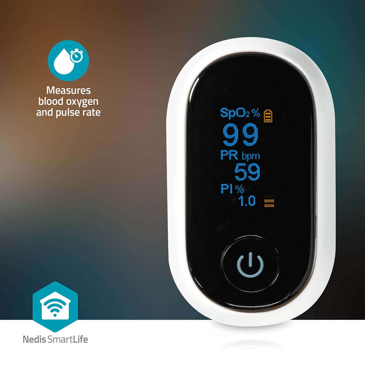 Nedis SmartLife Pulse Oximeter Bluetooth | OLED Display | Anti-movement interference / Auditory alarm / High precision sensor / Oxygen saturation (SpO2) / Perfusion index (PI) / Pulse rate (PR) | White