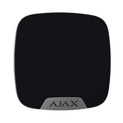 A Sirene para Interior Ajax HomeSiren em preto é uma potente sirene de 97dB que reforça a segurança do sistema de alarme Ajax, com fácil integração.