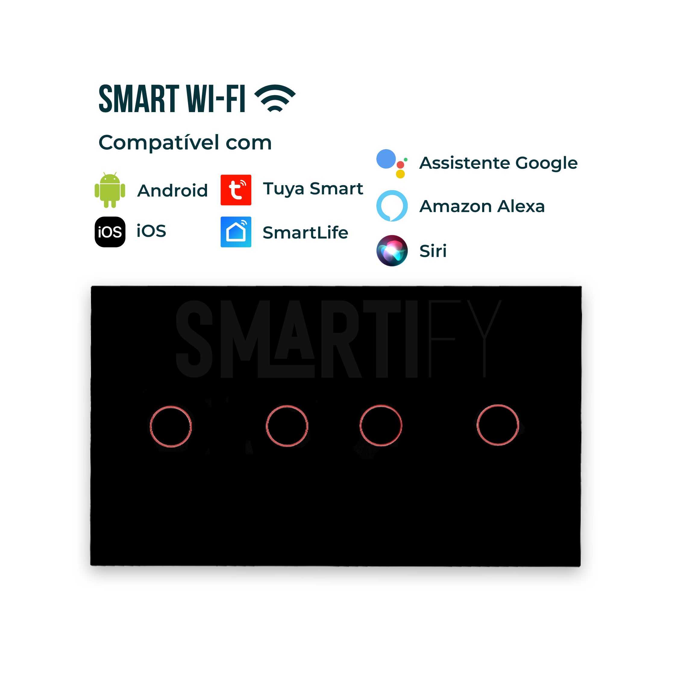 Interruptor Inteligente de Luz WiFi duplo 4 botões Smartify - Preto - Smartify - Casa Inteligente - Smart Home - Domotica - Casas Inteligentes