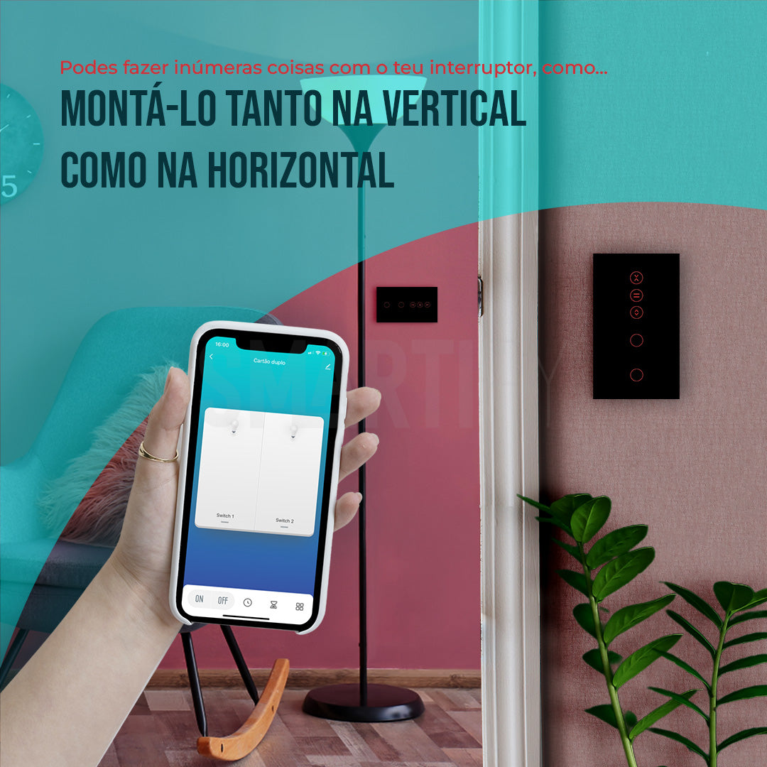 Interruptor de Luz + Interruptor de Estores Duplo Inteligente WiFi Smartify - Preto - Smartify - Casa Inteligente - Smart Home - Domotica - Casas Inteligentes