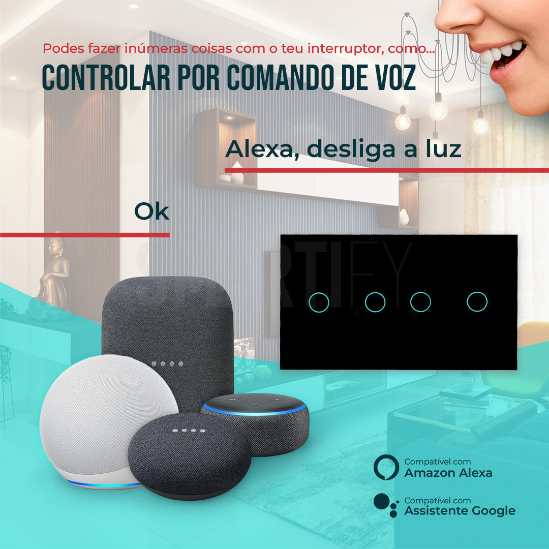 Interruptor Inteligente de Luz WiFi duplo 4 botões Smartify - Preto - Smartify - Casa Inteligente - Smart Home - Domotica - Casas Inteligentes