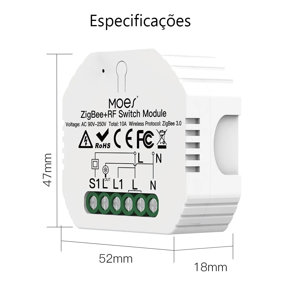 MOES Tuya ZigBee 3.0 RF Módulo de Interruptor de luz inteligente 1 Gang Modular Alexa Google Home Controlo por voz