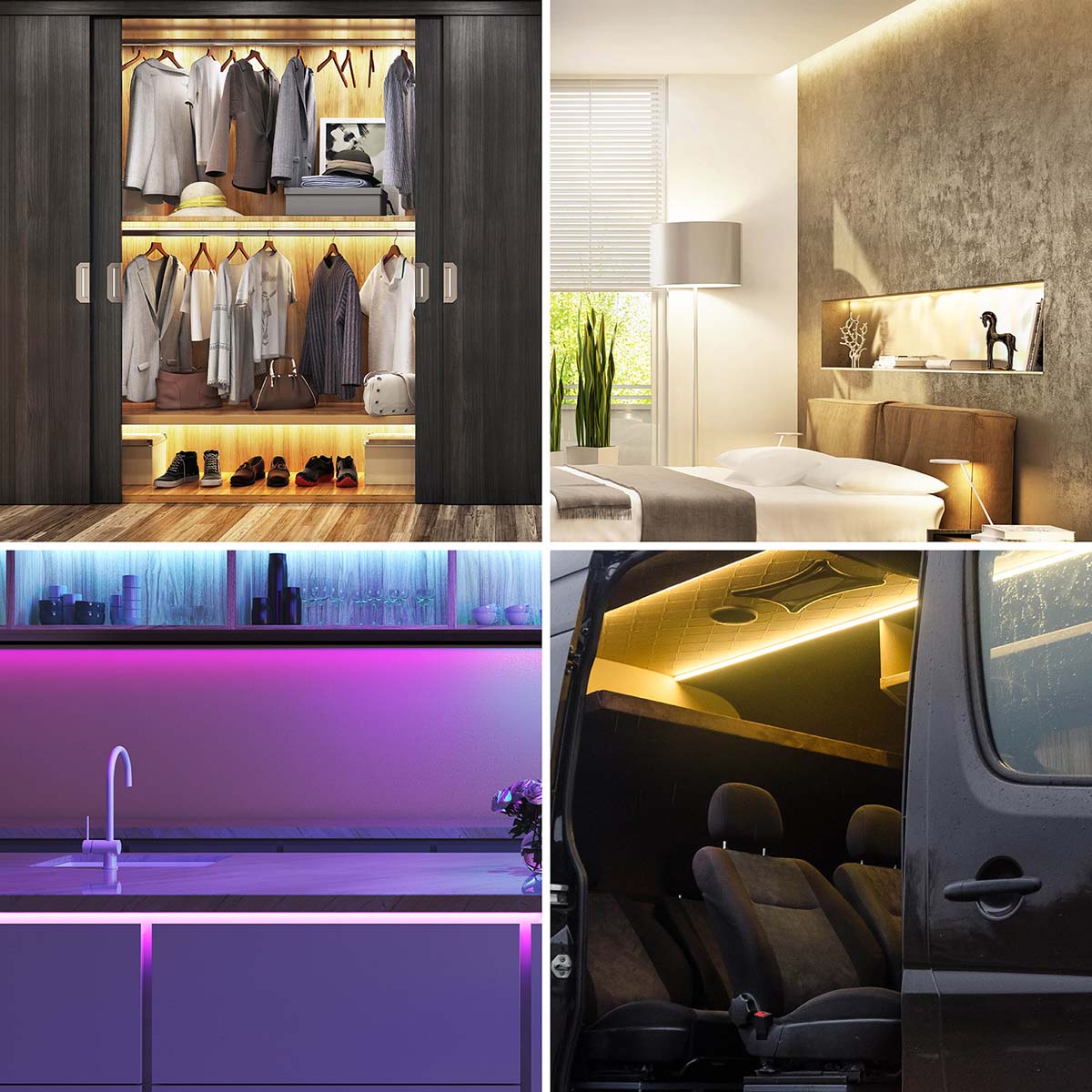 Luzes led rgbw fita maleável milhares de cores inteligente para diferentes usos cozinha carro quarto armario