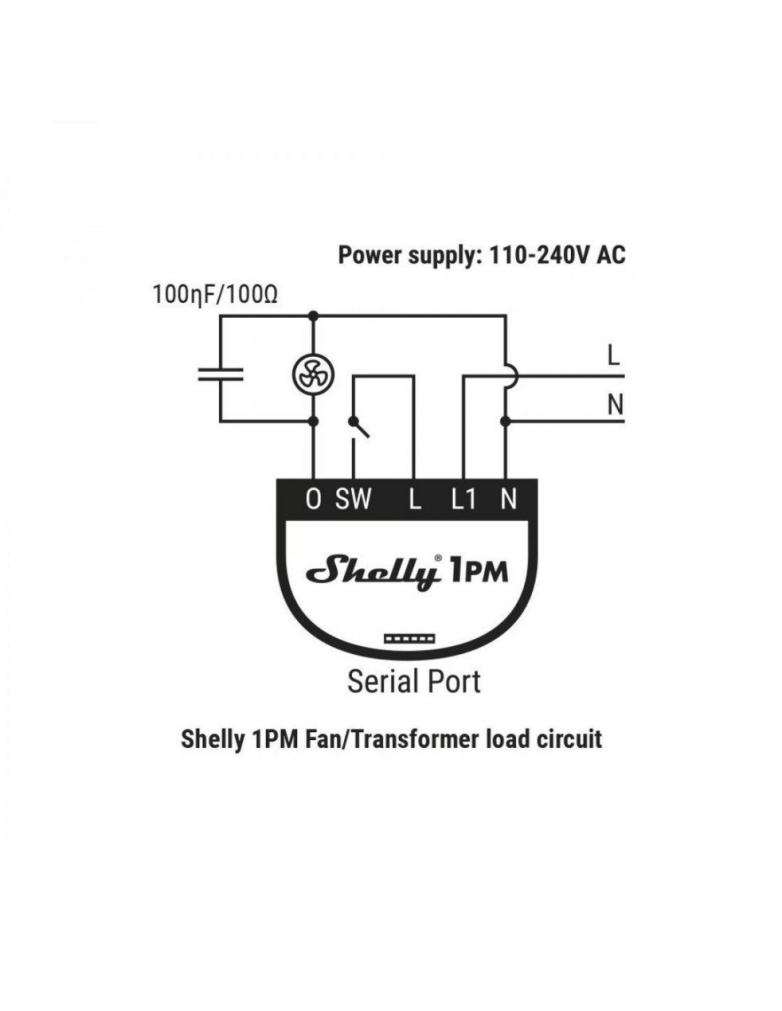 Shelly RC Snubber Eliminação de interferências eléctricas para um funcionamento suave e seguro esquema com shelly 1pm